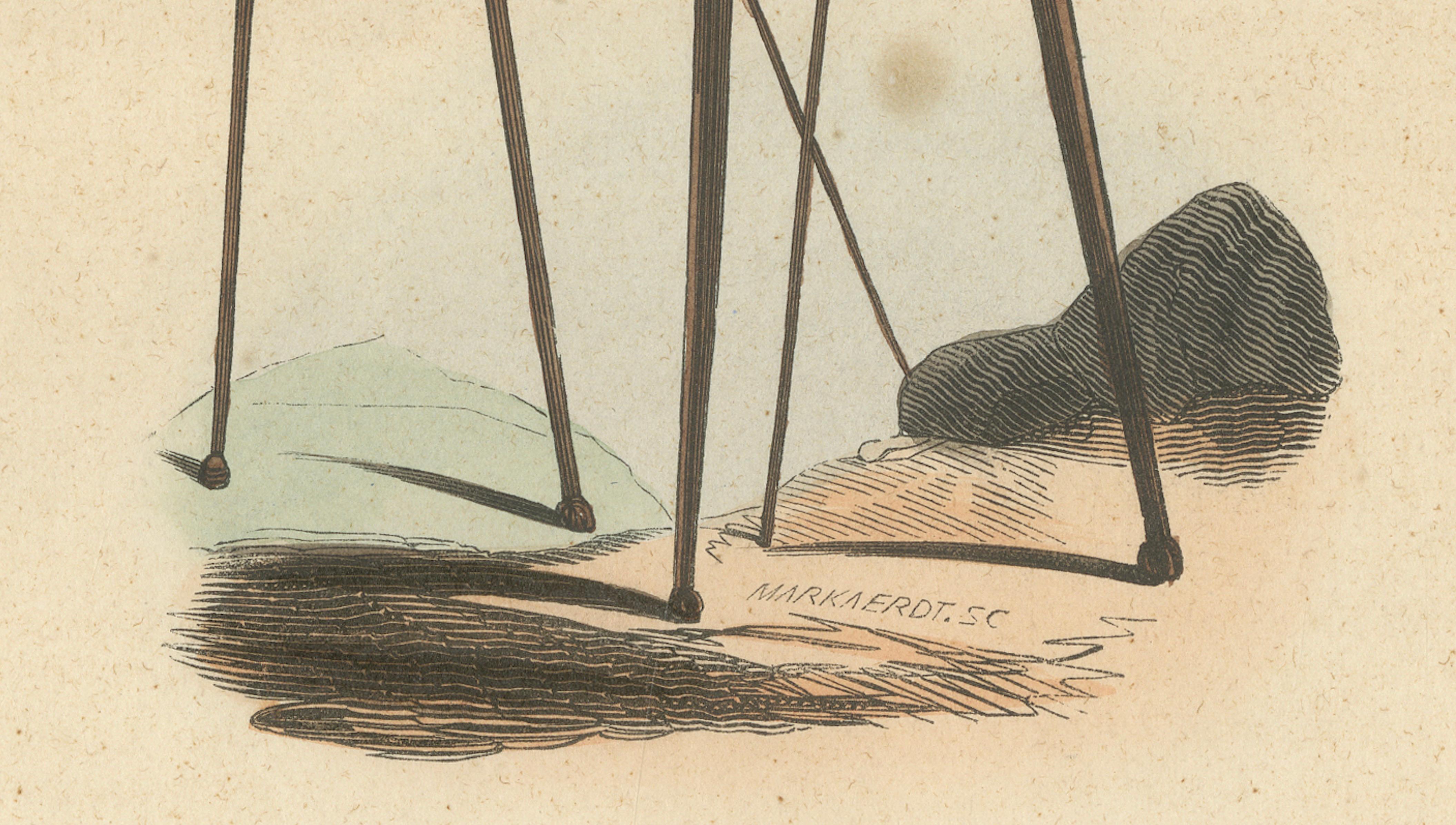 Inhabitants of the Landes on Stilts, France, Hand-Coloured Lithograph, c.1845