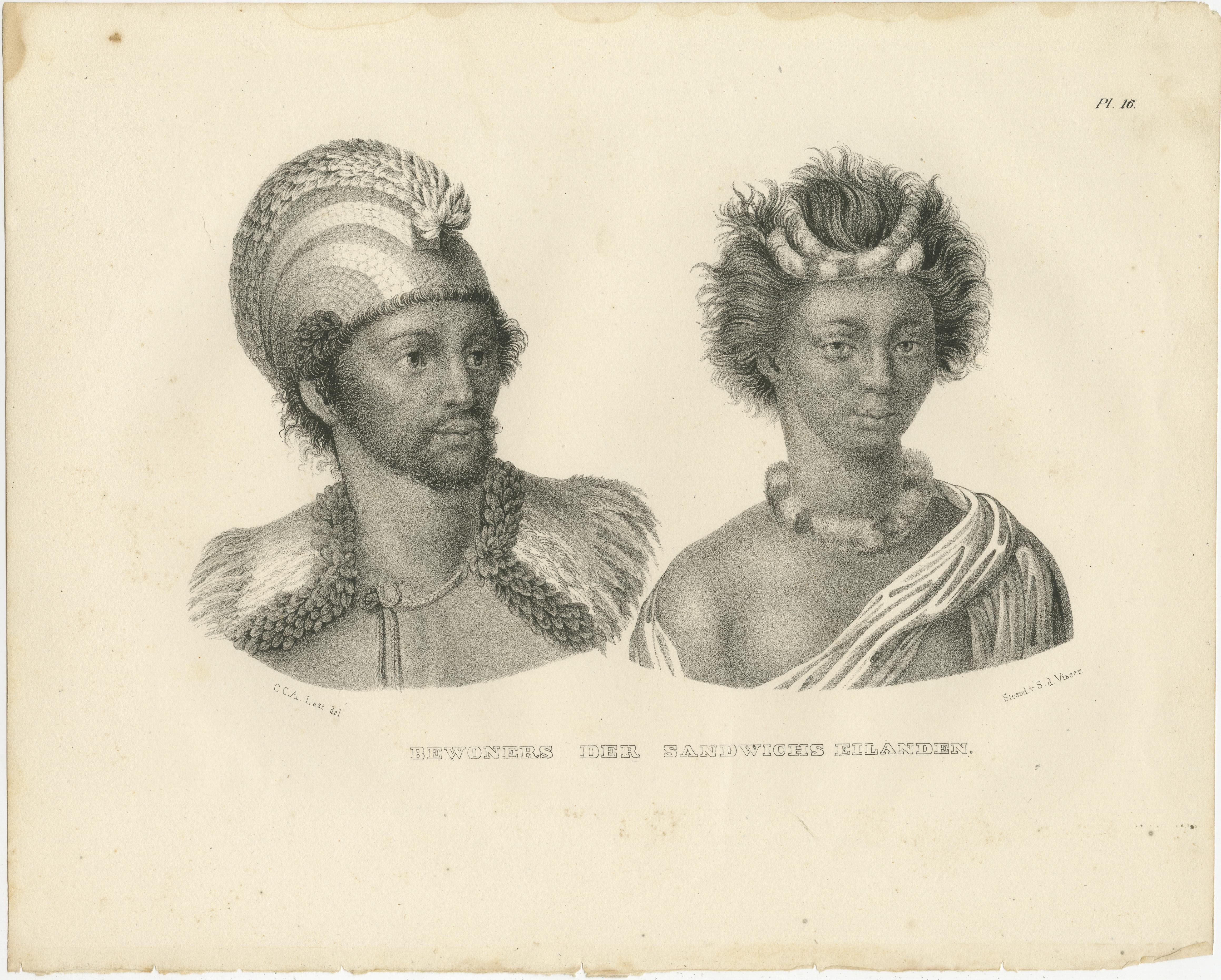 Habitantes de las Islas Sándwich (Hawai) por Brodtman, 1835 en venta 1
