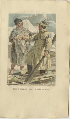 Inhabitants of Unalaska, Alaska – Antique Hand-Colored Ethnographic Print c.1805