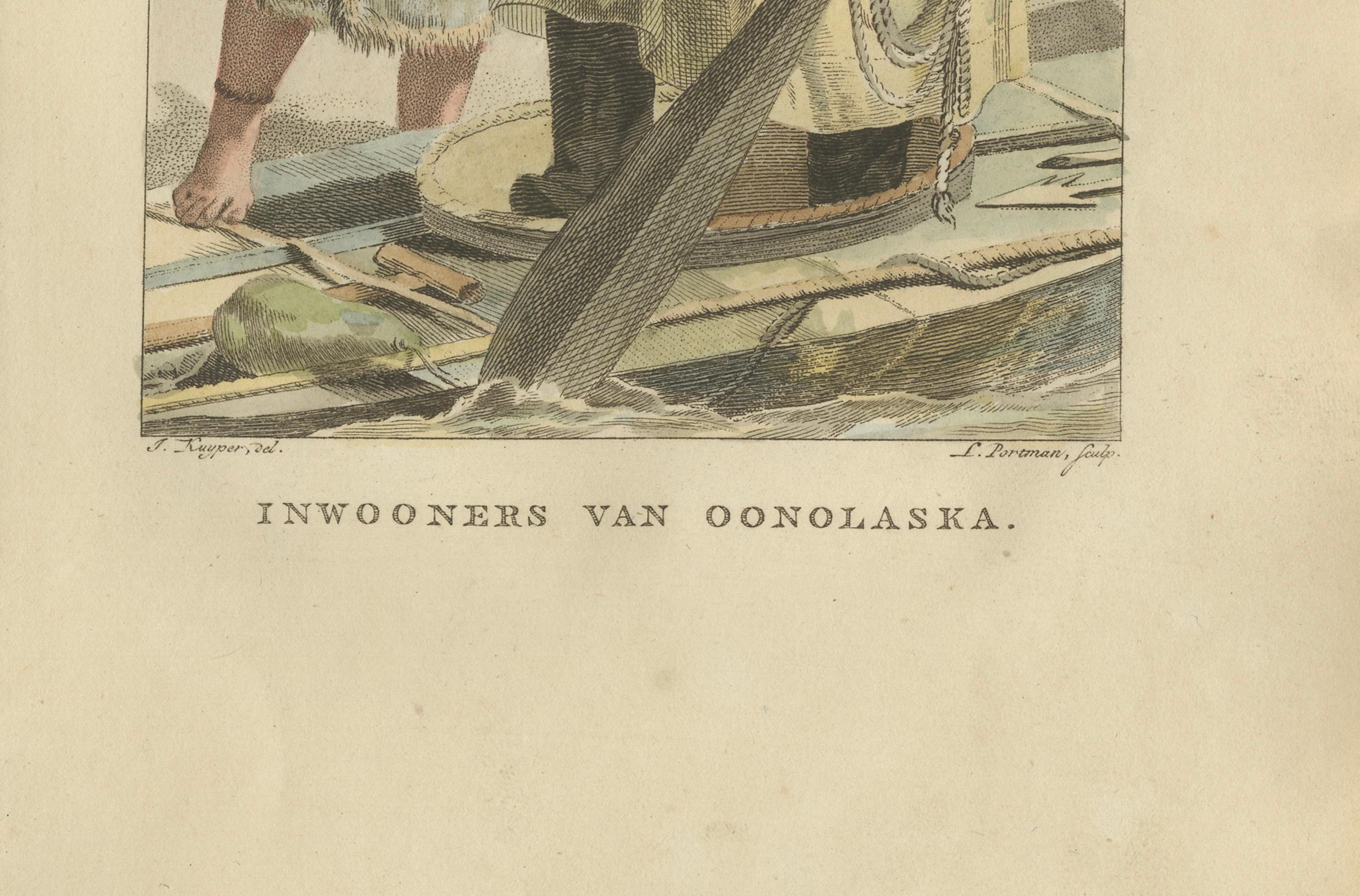 Inhabitants of Unalaska, Alaska – Antique Hand-Colored Ethnographic Print c.1805