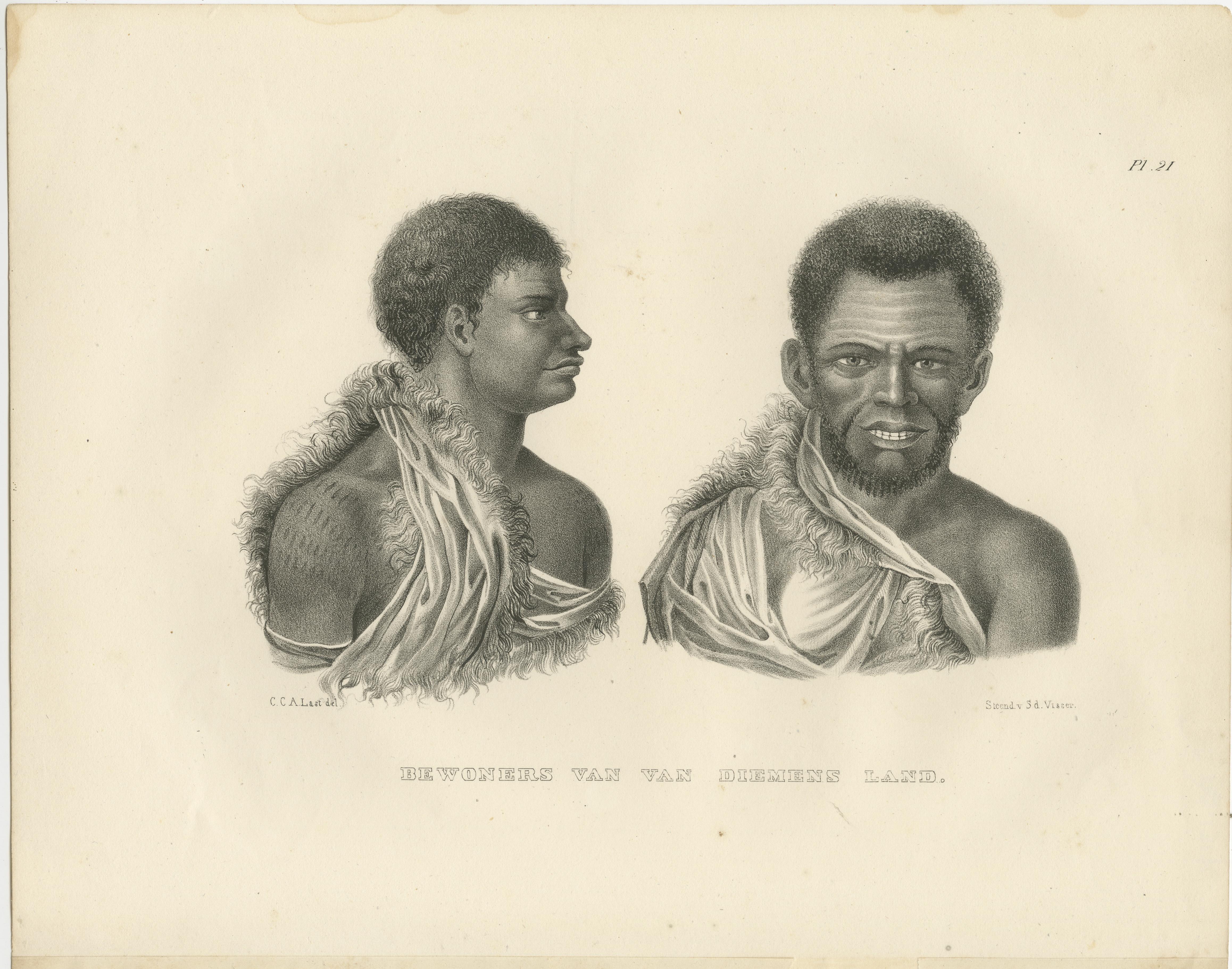 Habitantes de la Tierra de Van Diemen, Litografías de C.C. Último, 1836, Tasmania en venta 1