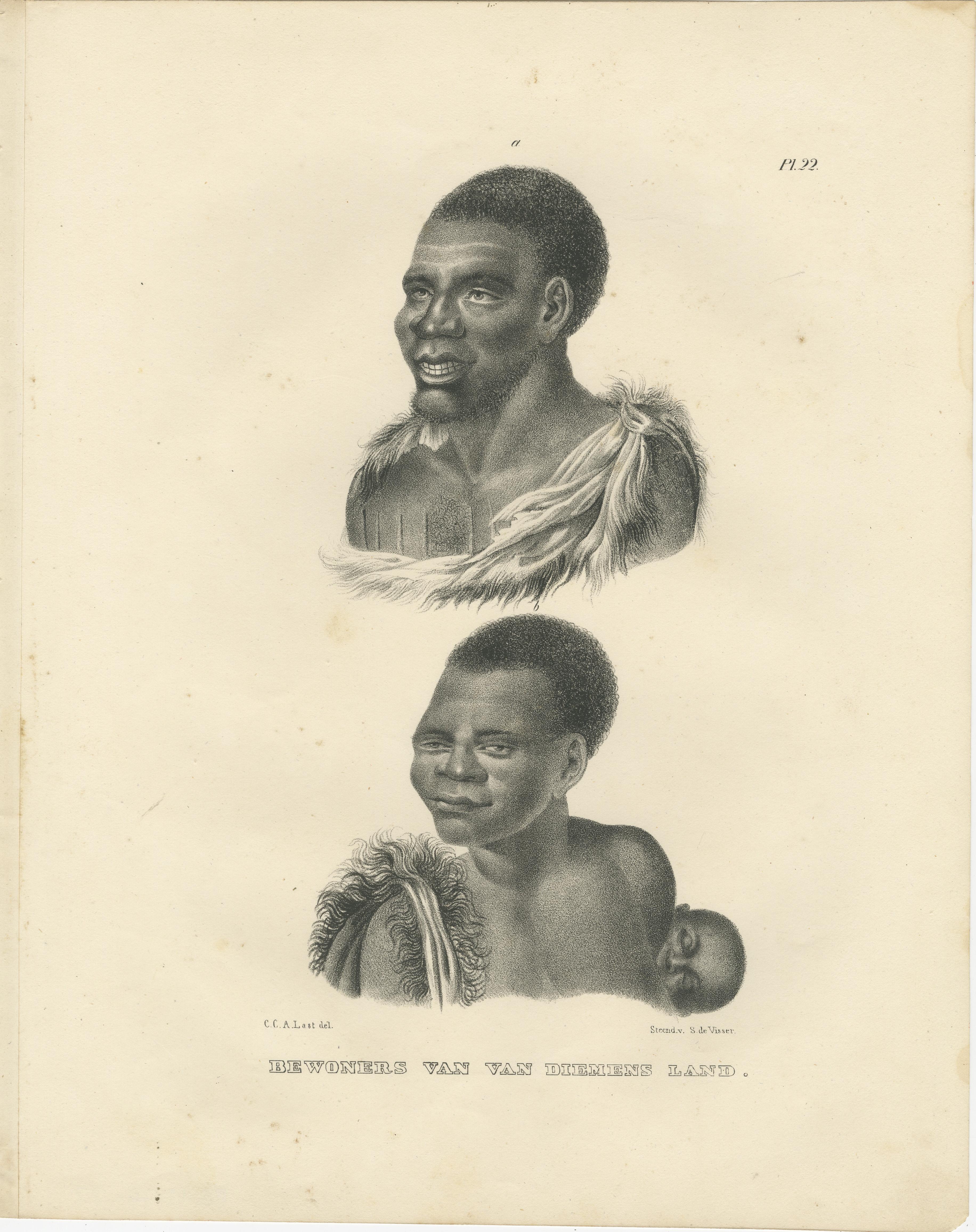 Habitantes de la Tierra de Van Diemen, Litografías de C.C. Último, 1836, Tasmania en venta 2