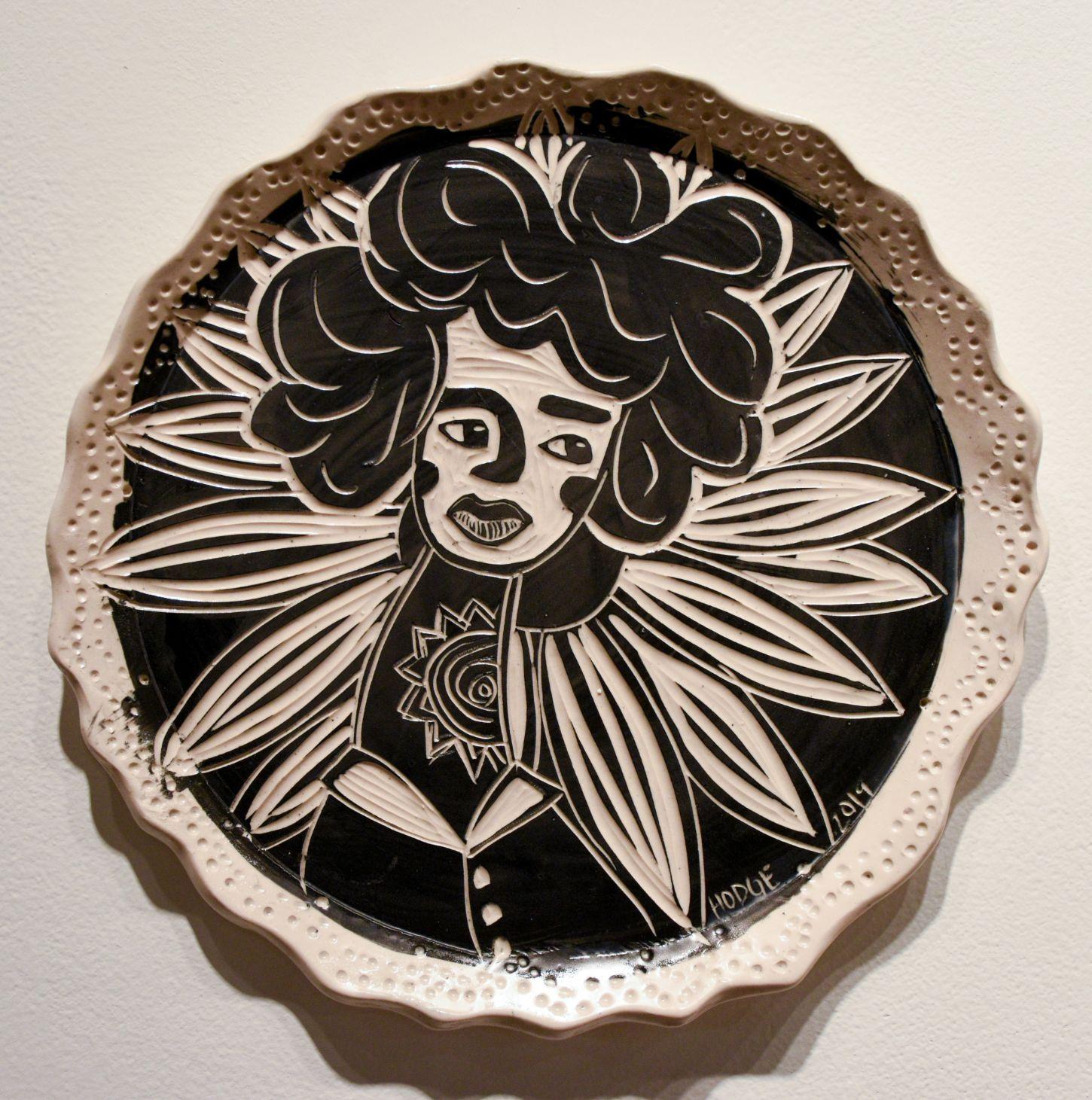 Inherent Light and Chin Up Diptych, Portrait, 2019 by Alex Hodge
Hand carved porcelain plate 
Overall size: 11 H in x 22 DM in
Individual size: 11 H in x 11 DM in
Unique

Her poetic porcelain plates examine and reimagine the history of art in a way