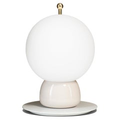 Frosted Glass Sphere Side Lamp, Pink Ceramic Base - Athena by Ini Archibo