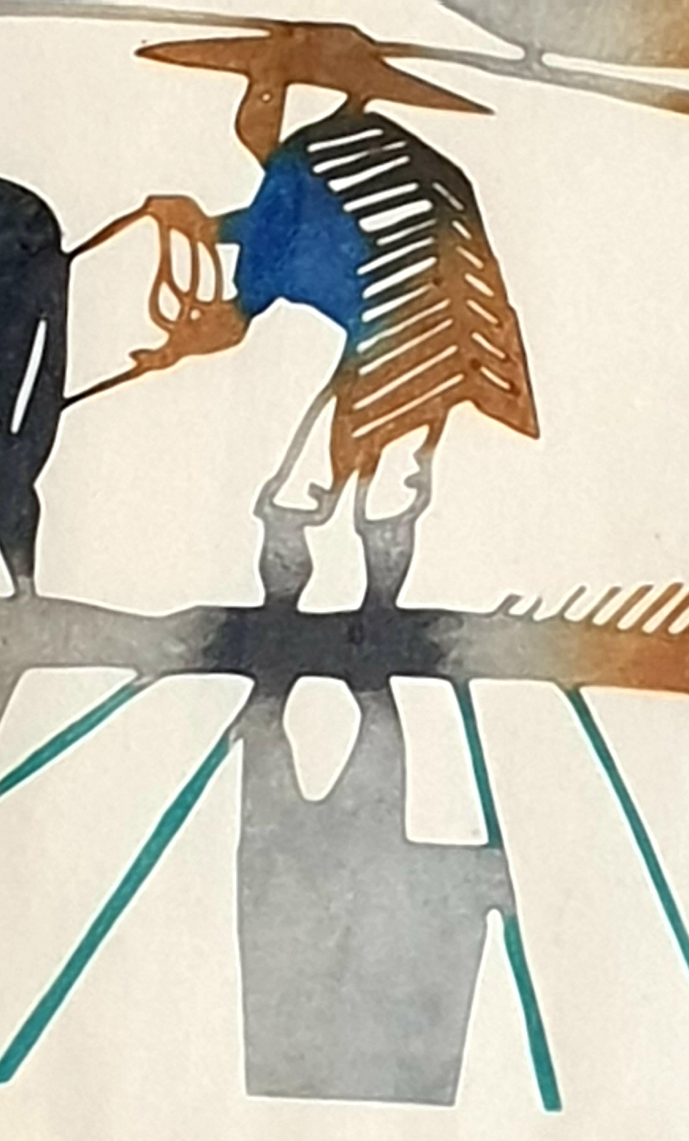 (創作版画 Mid-Century Japanese Coloured Woodblock Print. Ploughing the Fields. For Sale 6