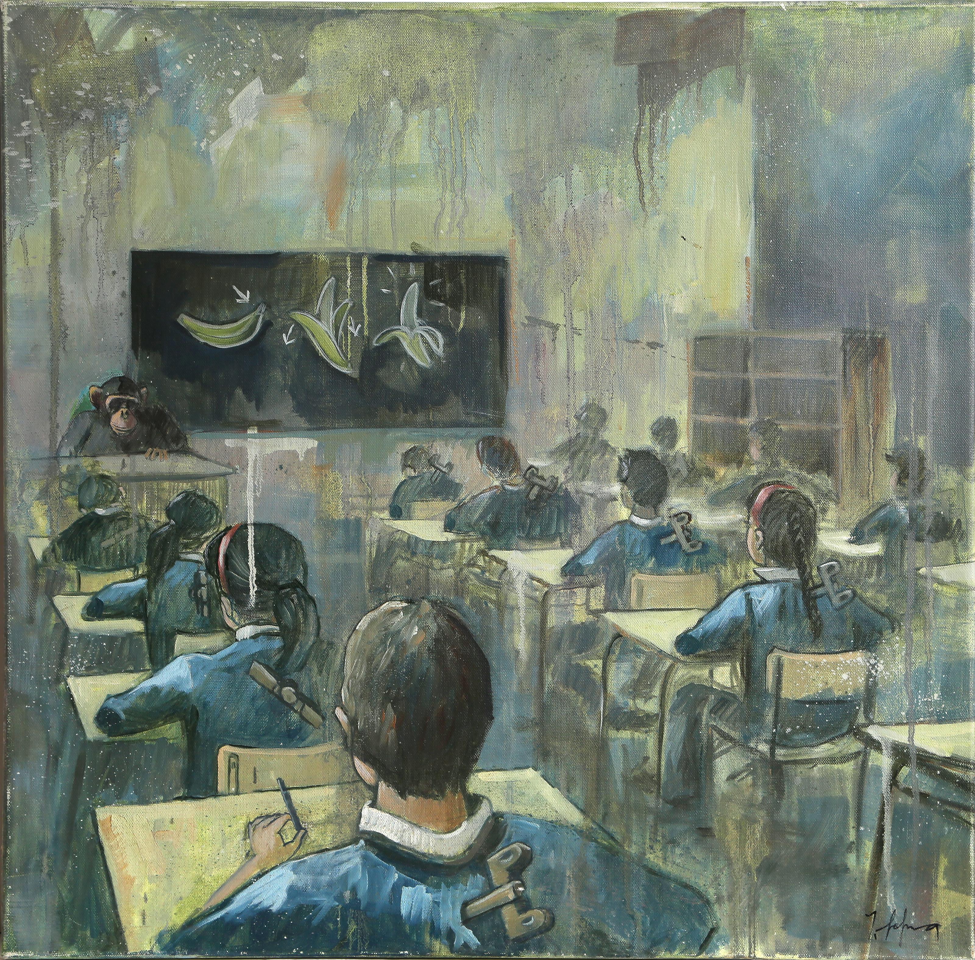 Inigo Sesma (1987 - ) - Bananas, Year:  2012, Medium:  Oil on Canvas, signed lower right, signed and dated on verso, Size:  24 x 24 in. (60.96 x 60.96 cm)

