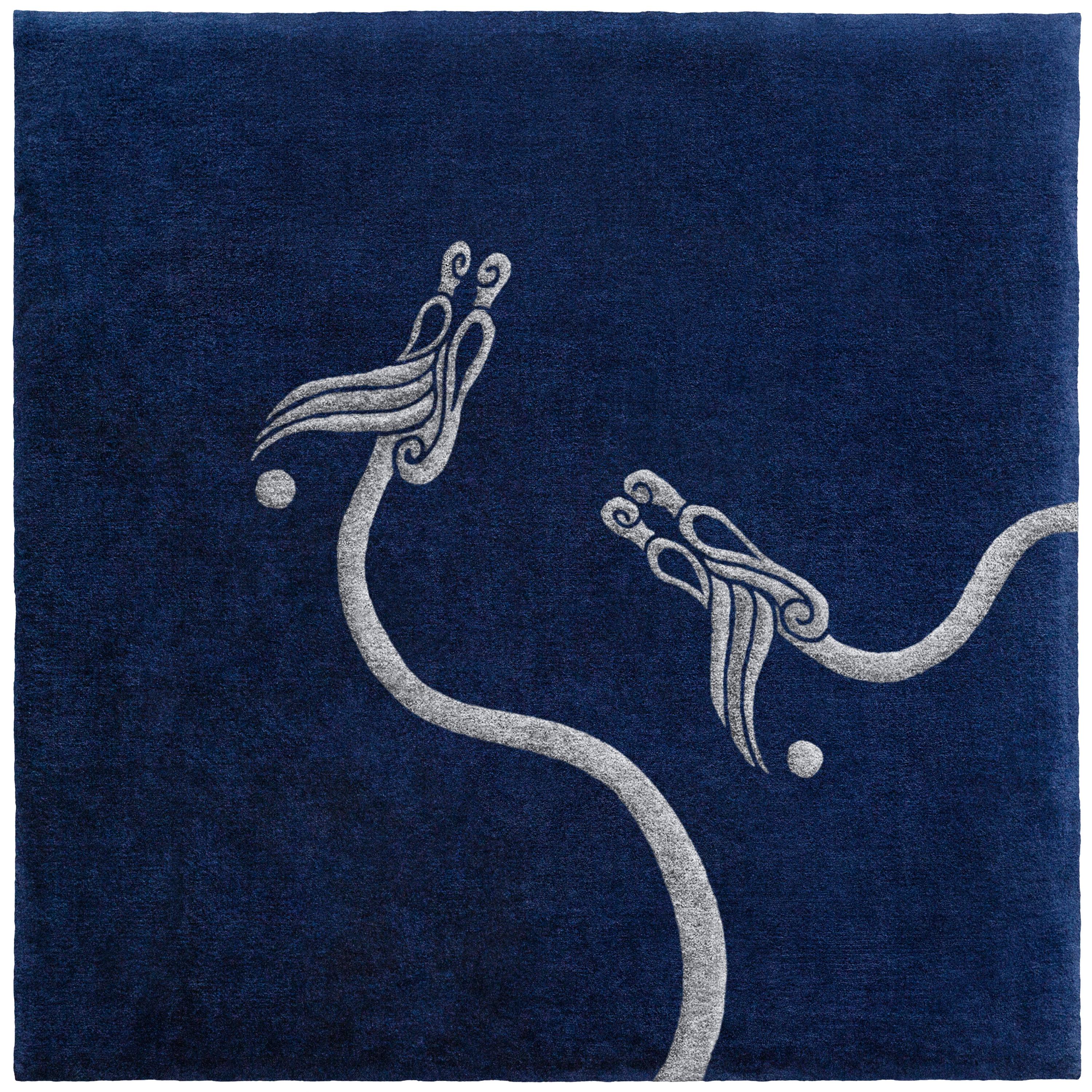 "Inis" Limited Edition Blue & Silver Irish Wool Rug or Tapestry by Rhyme Studio