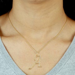 Initial A Alphabet Letter Charm Pendant w/ Pave Diamonds Made In 14K Yellow Gold