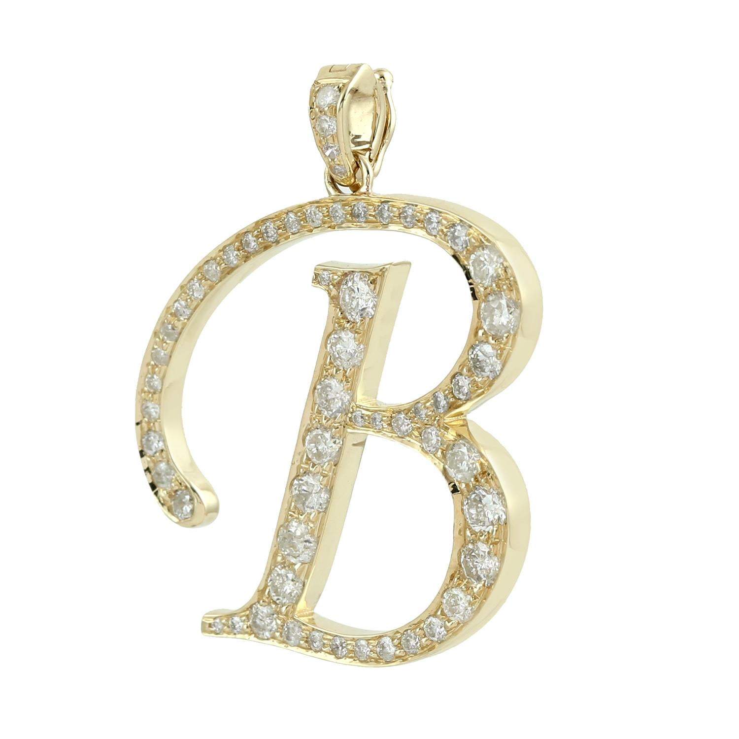 Art déco Pendentif Alphabet initiale B avec diamants en or jaune 14 carats en vente