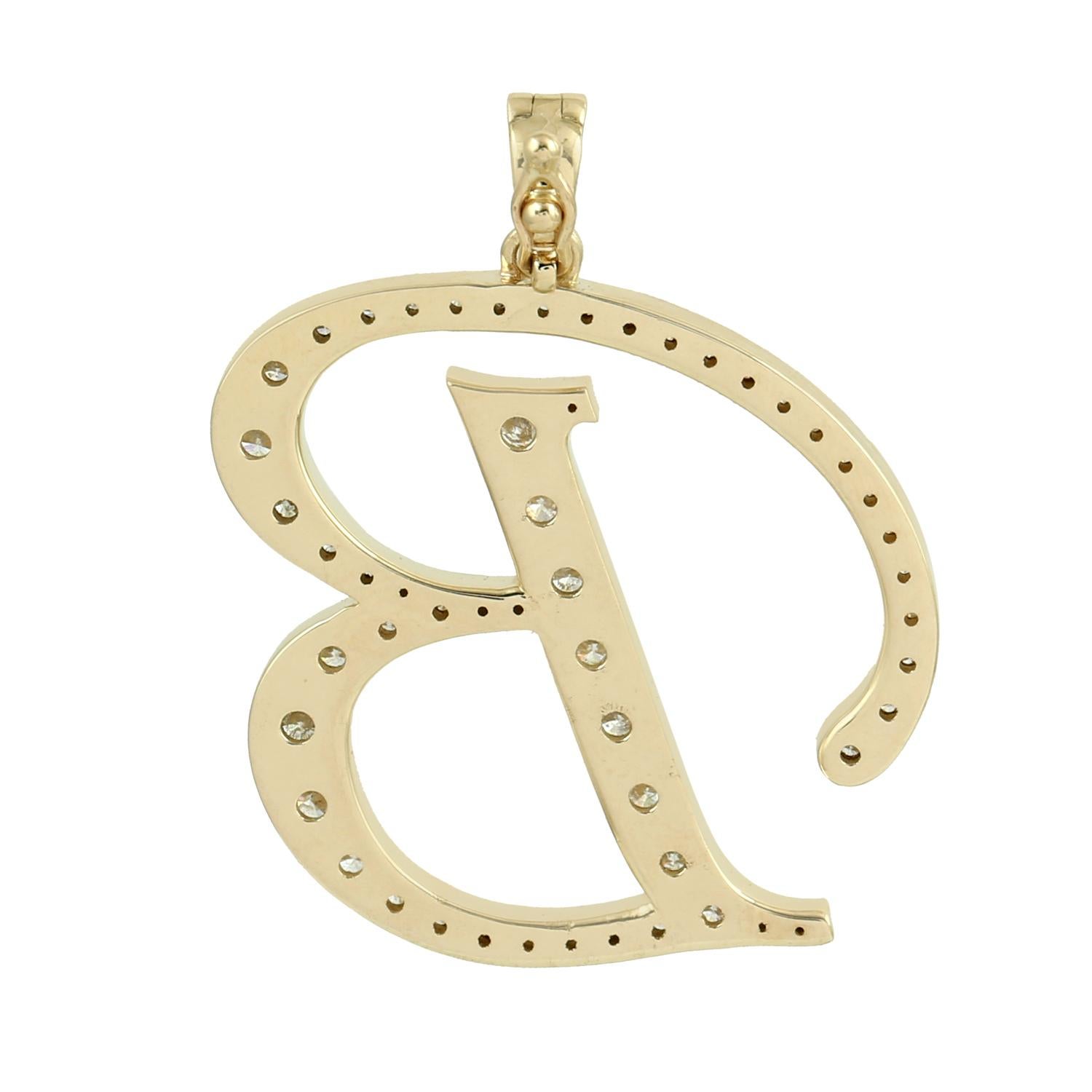 Taille mixte Pendentif Alphabet initiale B avec diamants en or jaune 14 carats en vente