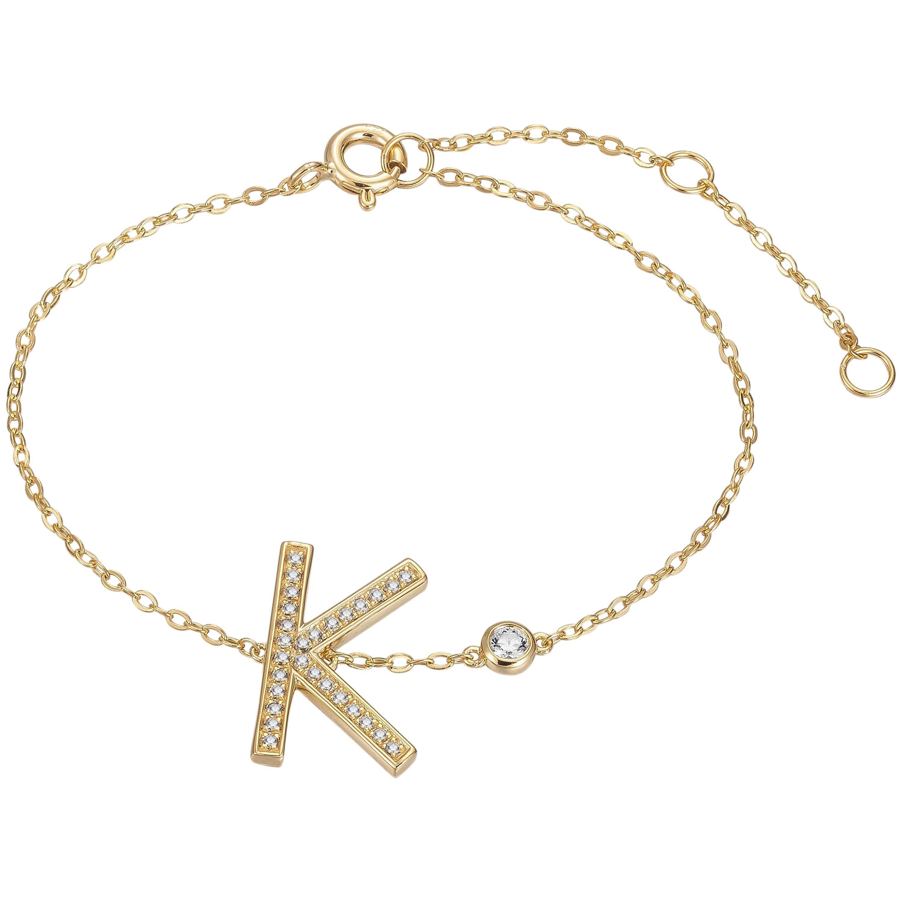 K Initial Bezel Chain Bracelet For Sale