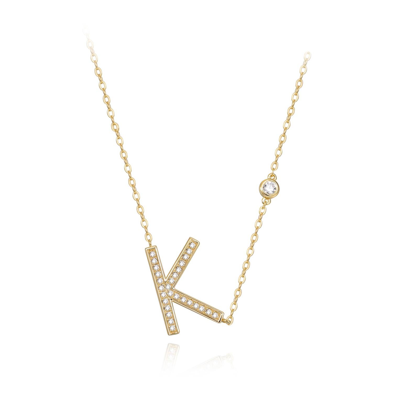 Modern K Initial Bezel Chain Necklace For Sale