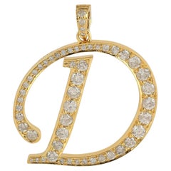Pendentif breloque lettre d'alphabet initiale D avec diamants pavés en or jaune 14 carats