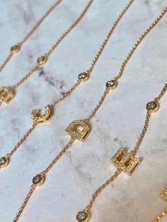 Initial Diamond Bracelet Collection in 14k Solid Yellow Gold, Dainty Bracelet
