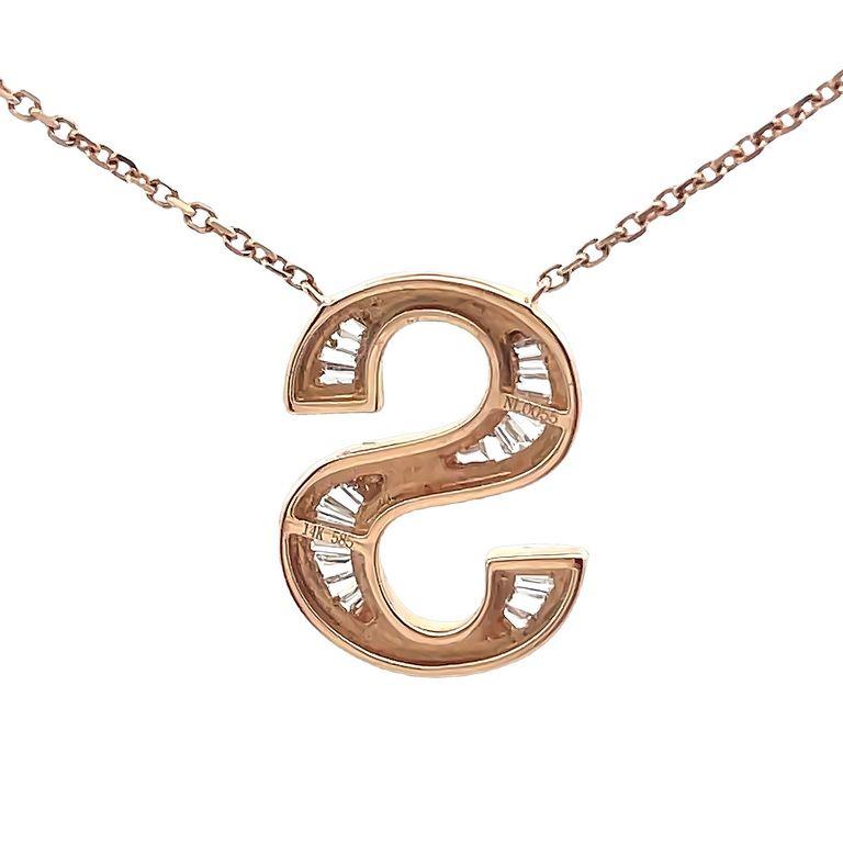 Initial Diamond Pendant Necklace Baguette & Round 0.50CT G/SI 14K Rose Gold 16