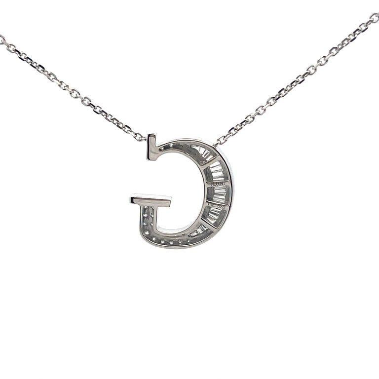 Initial-Diamant-Anhänger-Halskette Baguette & rund 0,50CT G/SI 14K Weißgold für Damen oder Herren