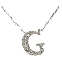 Initial Diamond Pendant Necklace Baguette & Round 0.50CT G/SI 14K White Gold