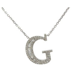 Collier pendentif en or blanc 14 carats avec diamants baguettes et ronds 0,50 carat G/SI