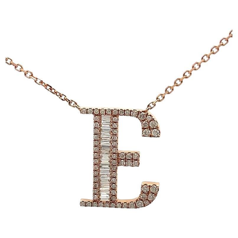 Initial Diamond Pendant Necklace Baguette & Round 0.60CT G/SI 14K Rose Gold 16' For Sale