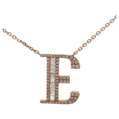 Initial Diamond Pendant Necklace Baguette & Round 0.60CT G/SI 14K Rose Gold 16'