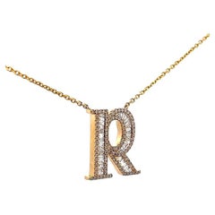 Initial Diamond Pendant Necklace Baguette & Round 0.72CT G/SI 14K Yellow Gold 