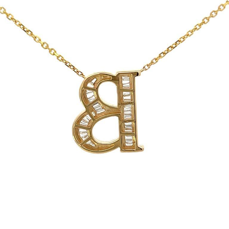 Initial Diamond Pendant Necklace Baguette & Round 0.80CT G/SI 14K Yellow Gold In New Condition For Sale In New York, NY