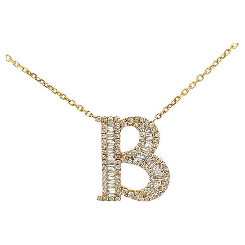 Initial Diamond Pendant Necklace Baguette & Round 0.80CT G/SI 14K Yellow Gold