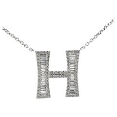 Initial Diamond Pendant Necklace Baguette & Round 0.85CT G/SI 14K White Gold