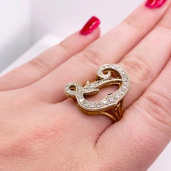 Initial Diamond Ring, Letter D Ring, White and Yellow Gold, Diva Ring, Diamond D