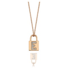 Initial E Mini Lock Diamond Charm Necklace 14K Rose Gold