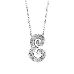 Initial "E" Pendant with Diamond Stones 0.12 carats in 14K White Gold, 18" Chain