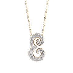 Initial "E" Pendant with Diamond Stones 0.14 carats in 14K White and Yellow Gold