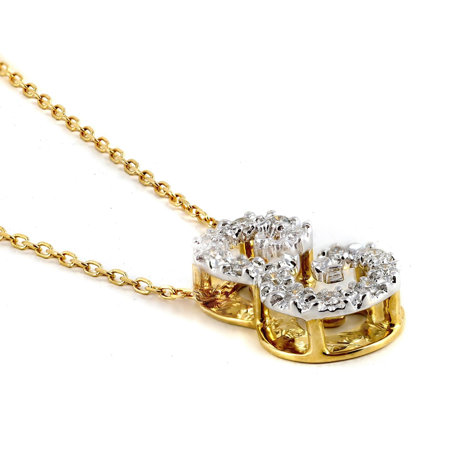 Taille brillant Pendentif « E » initial avec pierres de diamant 0,14 carat en or blanc et jaune 14 carats en vente