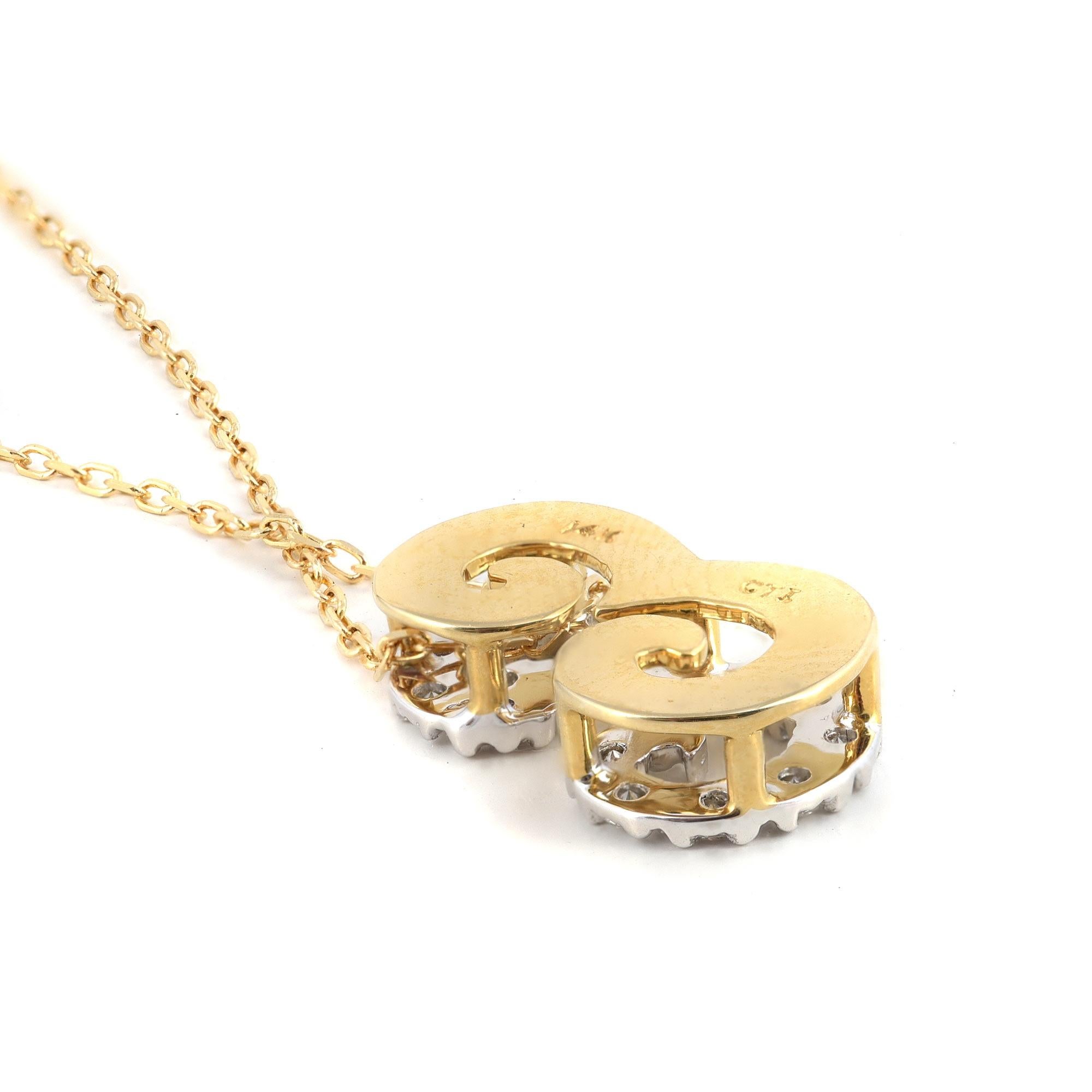 Pendentif « E » initial avec pierres de diamant 0,14 carat en or blanc et jaune 14 carats Neuf - En vente à Los Angeles, CA