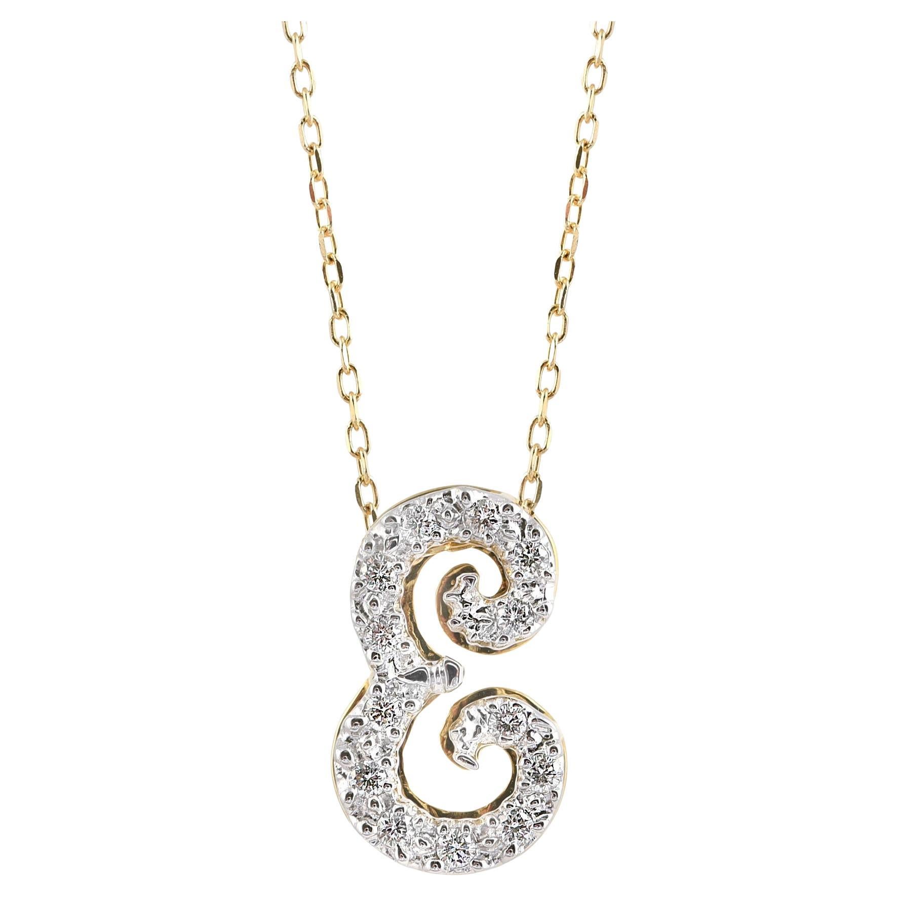 Pendentif « E » initial avec pierres de diamant 0,14 carat en or blanc et jaune 14 carats