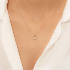 Initial F Diamond Lock Charm Necklace 14K Rose Gold