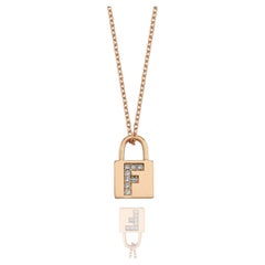 Initial F Diamond Lock Charm Necklace 14K Rose Gold
