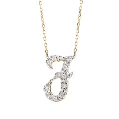 Initial "F" Pendant with Diamond Stones 0.12 carats in 14K White and Yellow Gold