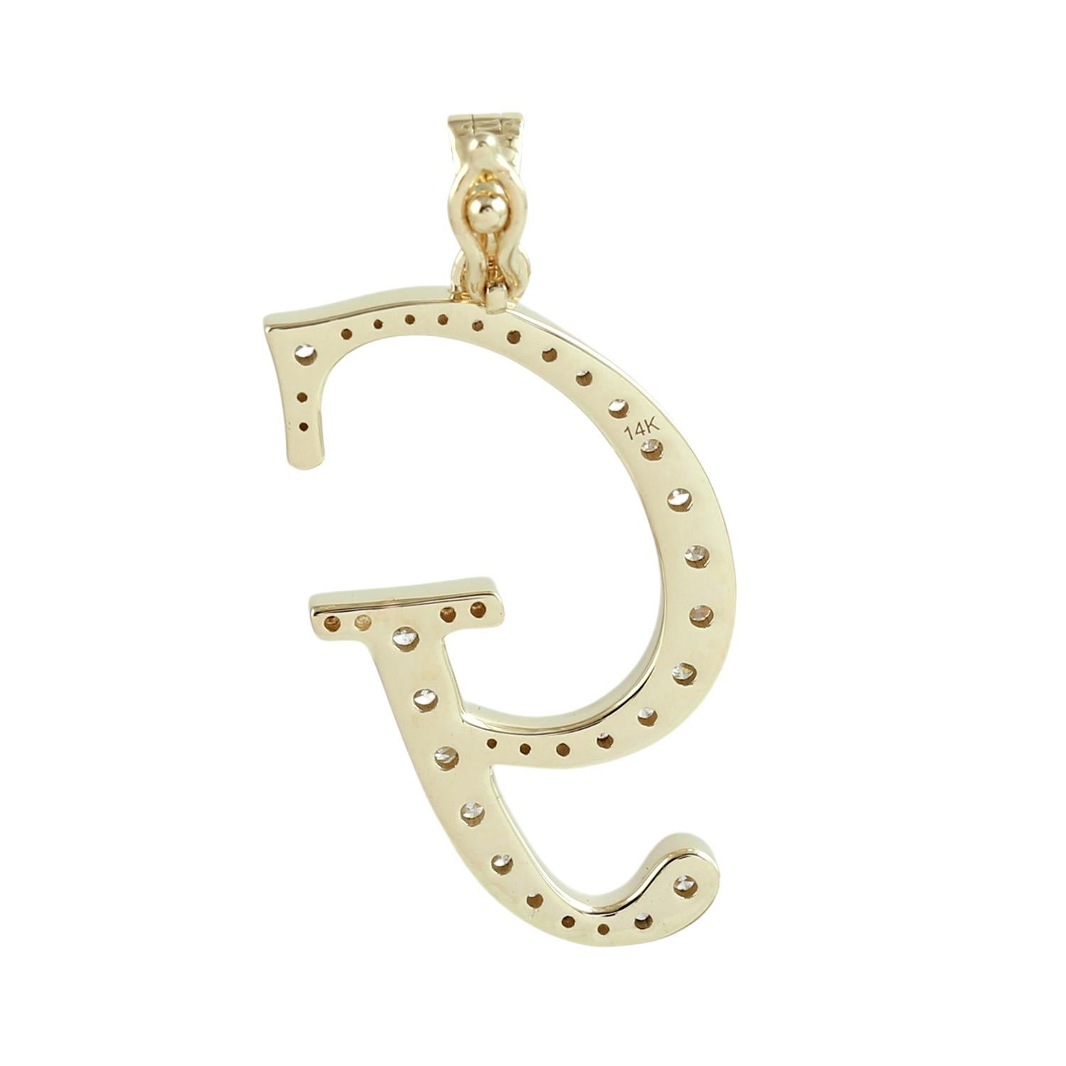 Art déco Pendentif en or jaune 14k avec diamants pour l'alphabet initial G en vente