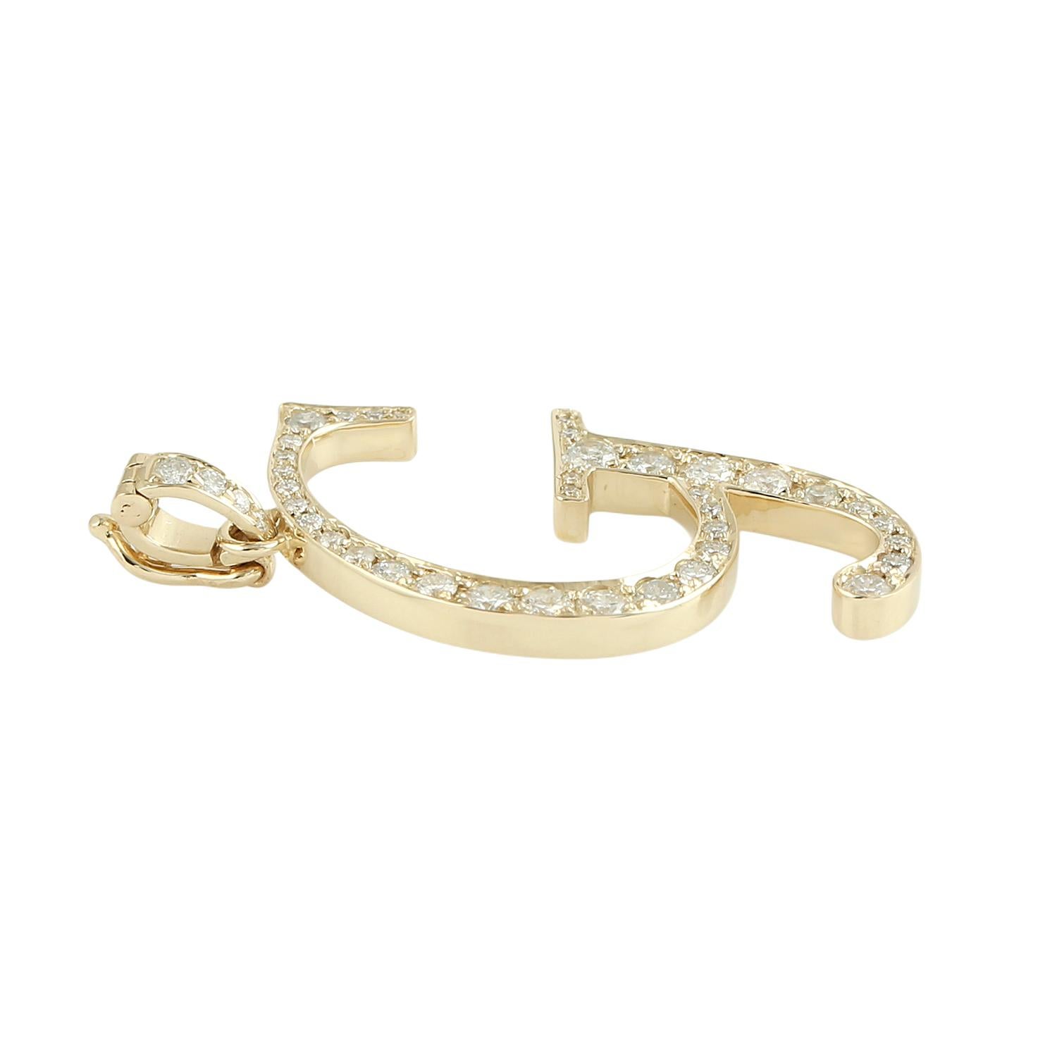 Taille mixte Pendentif en or jaune 14k avec diamants pour l'alphabet initial G en vente