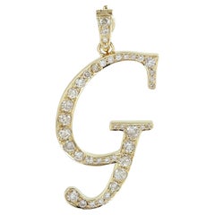 Pendentif en or jaune 14k avec diamants pour l'alphabet initial G