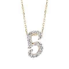 Initial "G" Pendant with Diamond Stones 0.14 carats in 14K White and Yellow Gold