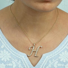 Initial H Letter Alphabet Pendant With Diamonds Made In 14k Yellow Gold