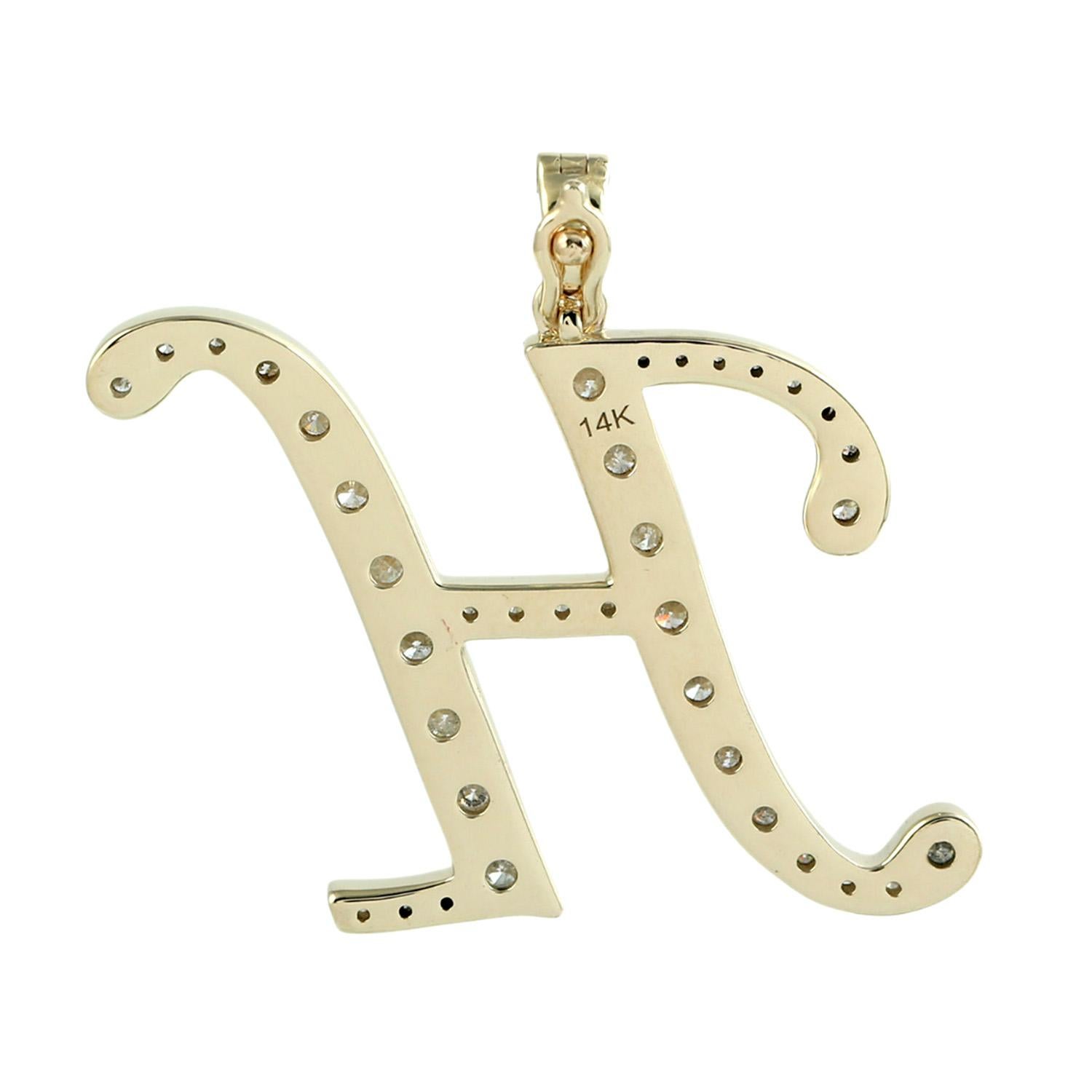 Colgante Alfabeto Letra Inicial H Con Diamantes De Oro Amarillo De 14k Art Decó en venta