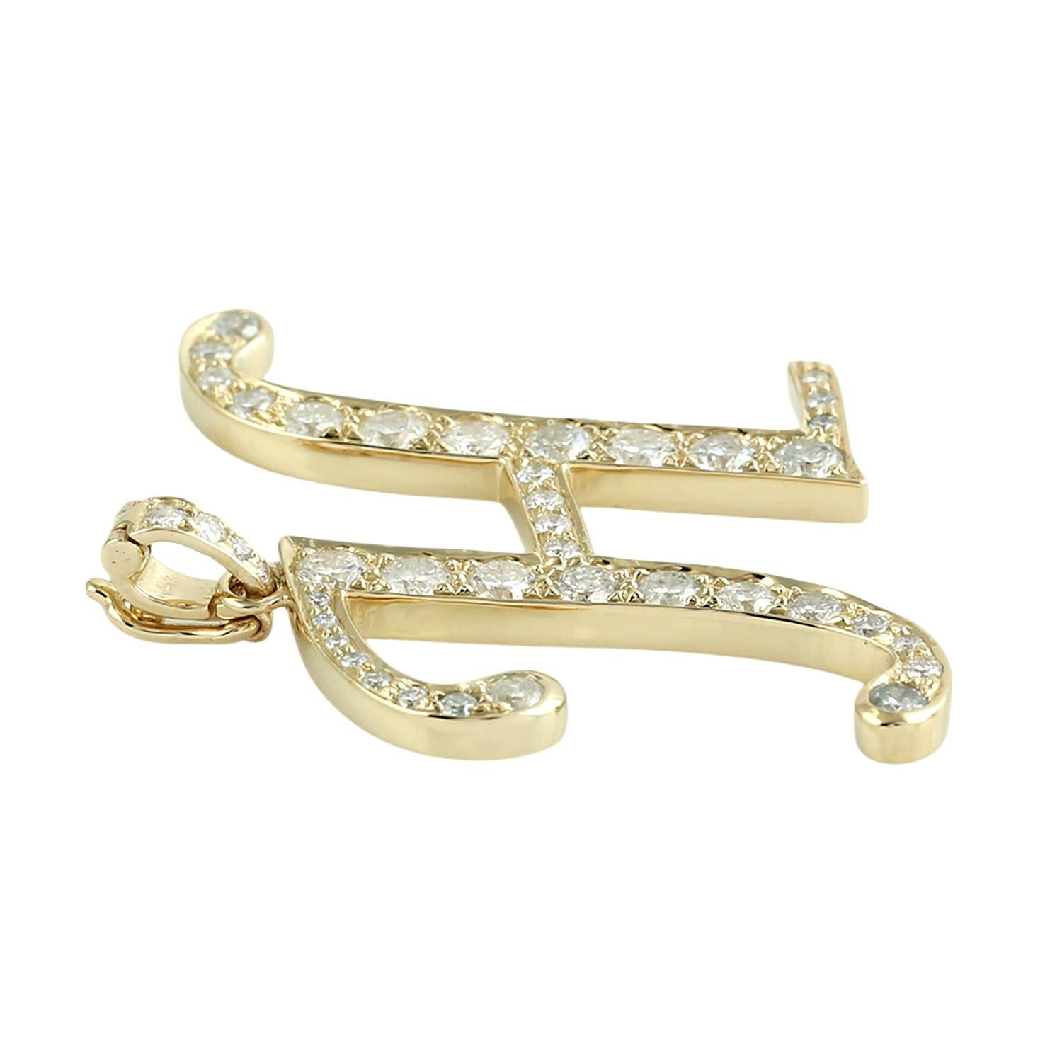 Colgante Alfabeto Letra Inicial H Con Diamantes De Oro Amarillo De 14k Corte mixto en venta
