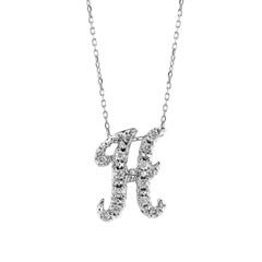 Ciondolo con iniziale "H" e diamanti da 0,15 carati, oro bianco 14K, catena da 18"