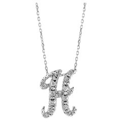 Ciondolo con iniziale "H" e diamanti da 0,15 carati, oro bianco 14K, catena da 18"