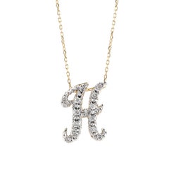 Initial "H" Pendant with Diamond Stones 0.15 carats in 14K White and Yellow Gold