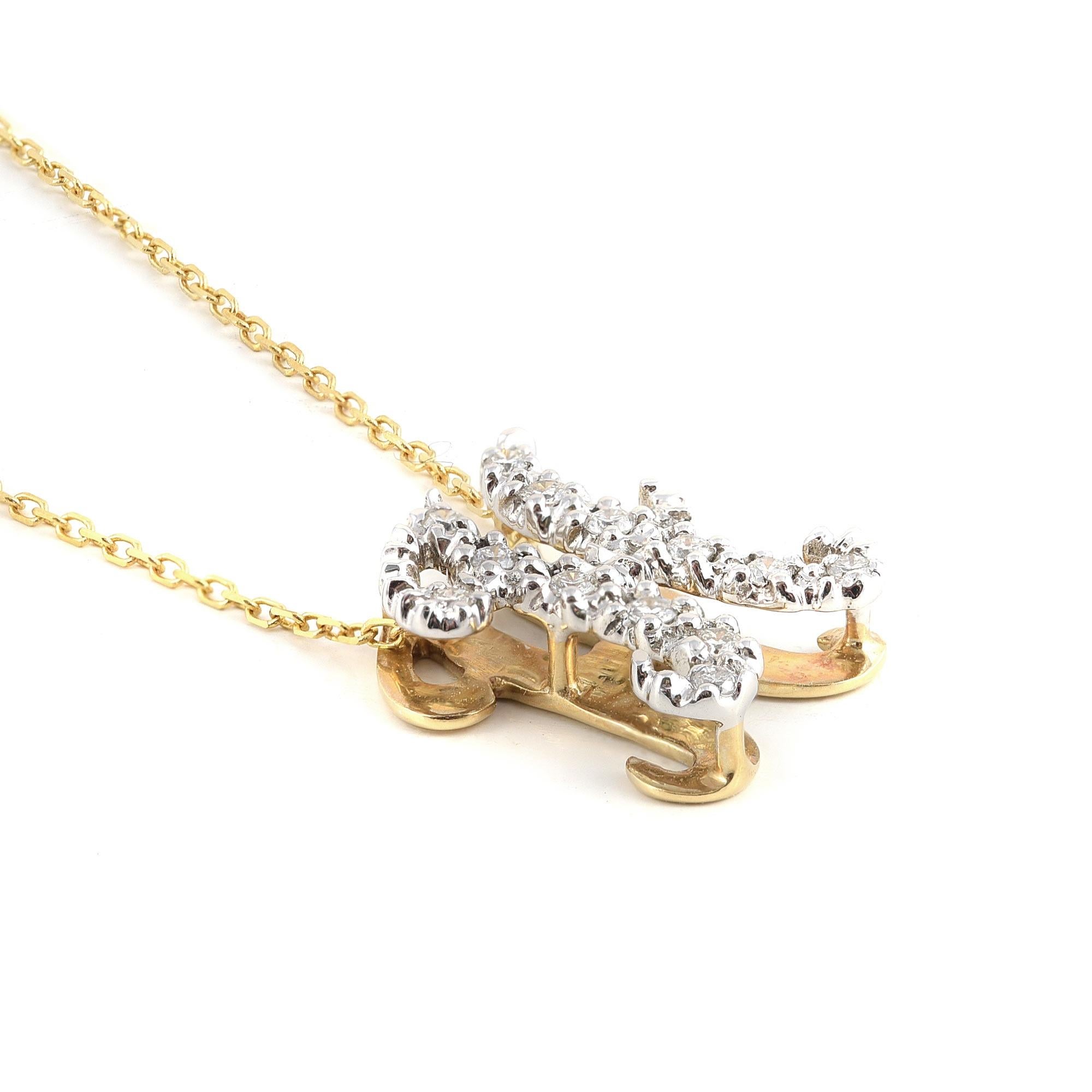 Taille brillant Pendentif « H » initial avec pierres de diamant 0,15 carat en or blanc et jaune 14 carats en vente
