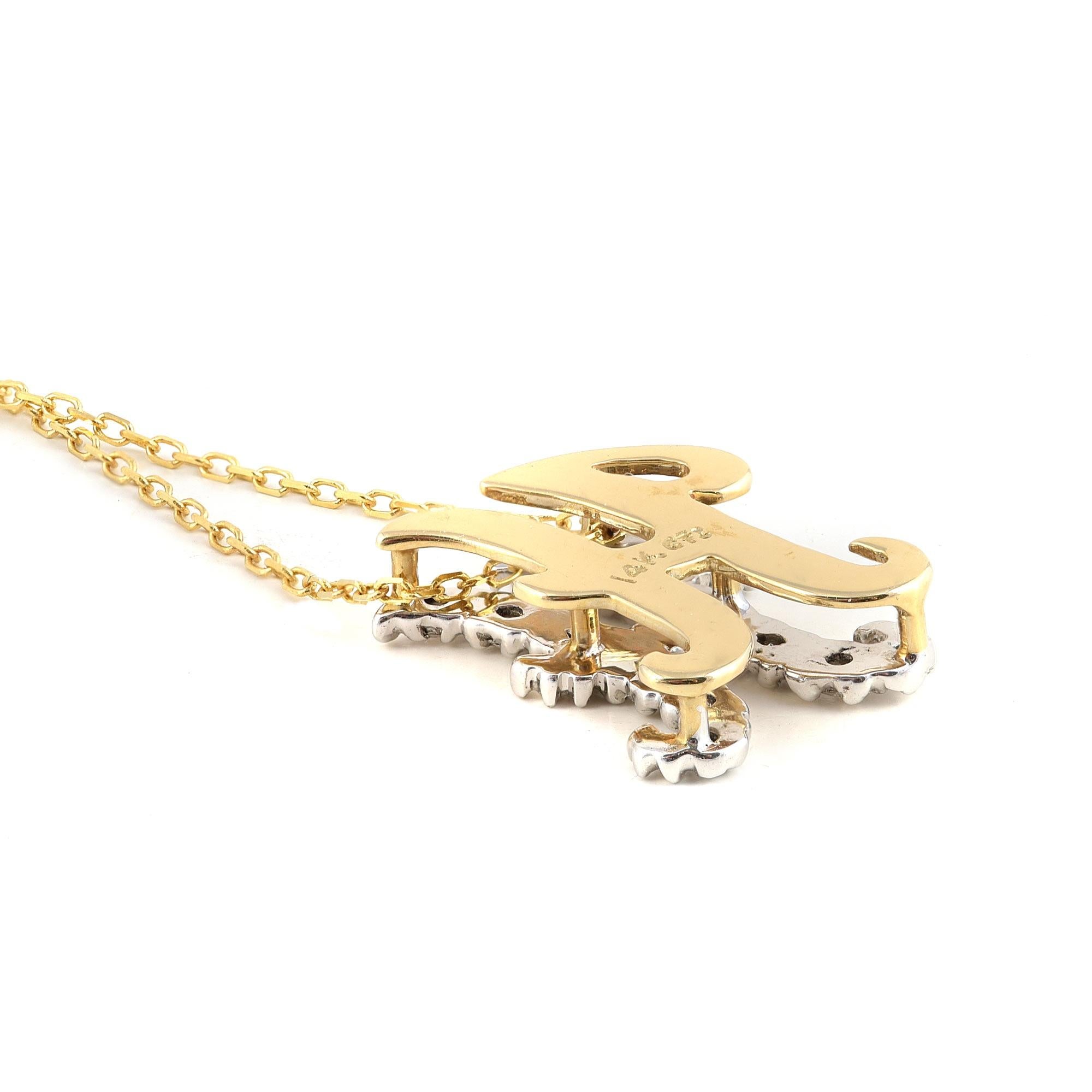 Pendentif « H » initial avec pierres de diamant 0,15 carat en or blanc et jaune 14 carats Neuf - En vente à Los Angeles, CA